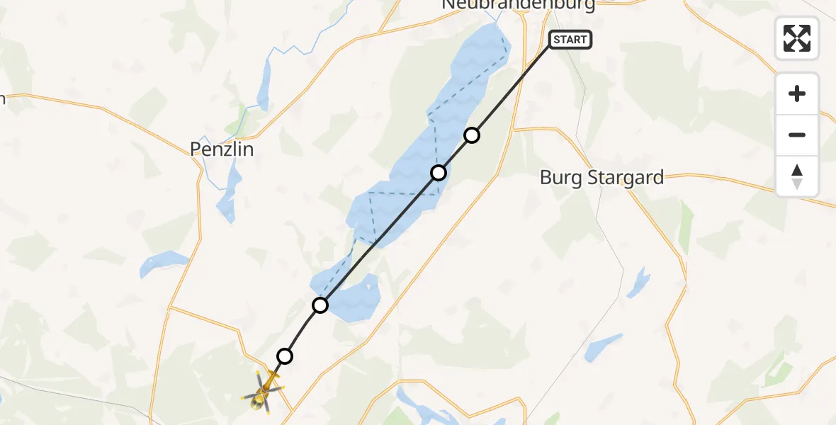 Flugroute Rettungshubschrauber Neubrandenburg - Blumenholz, 14 Mai 2026, 11:47