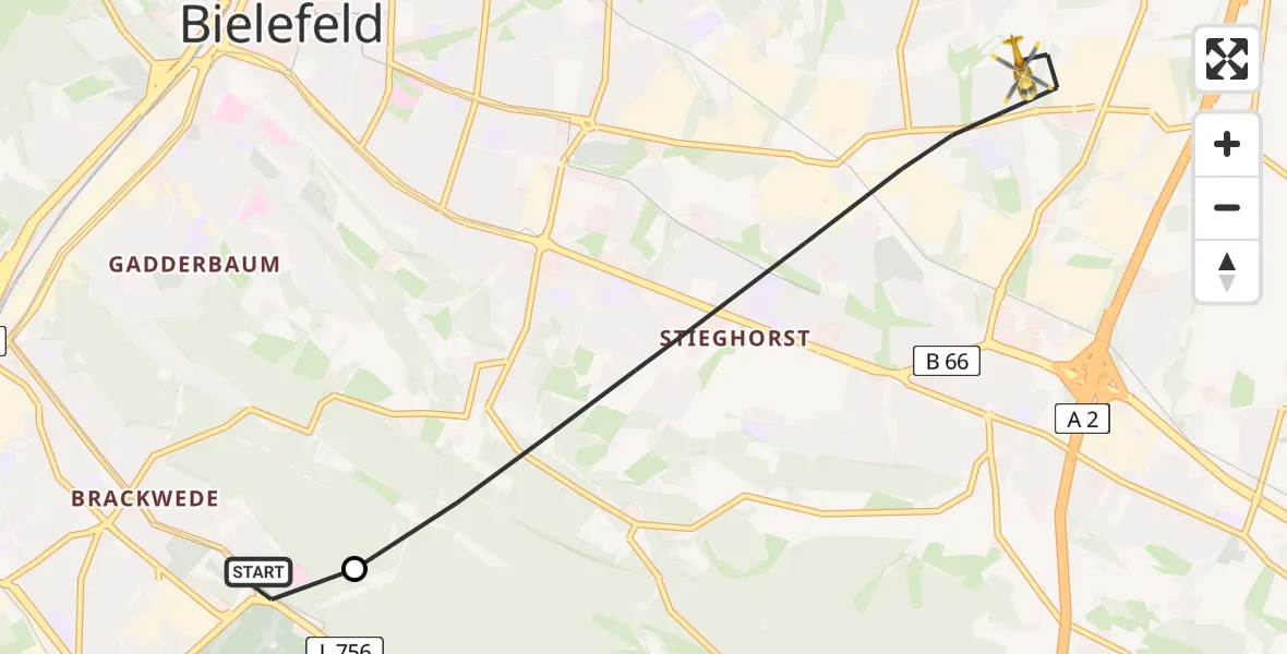 Flugroute Rettungshubschrauber Luftrettungszentrum Bielefeld - Bielefeld, 14 Mai 2026, 11:56