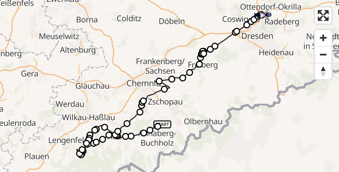 Flugroute Polizeihubschrauber Wolkenstein - Dresden, 14 Mai 2026, 12:08