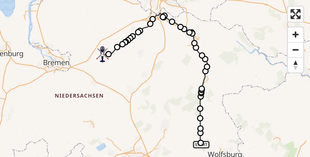 Flugroute Polizeihubschrauber Gifhorn Bundespolizei Hubschrauberlandeplatz - Rotenburg (Wümme) Flugplatz, 14 Mai 2026, 12:10