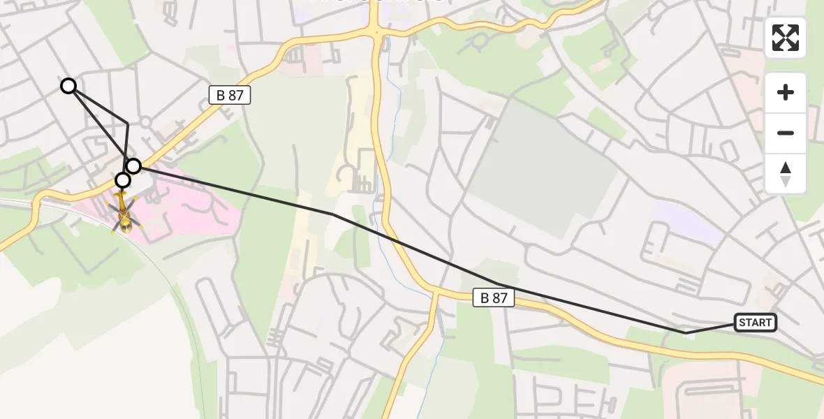 Flugroute Rettungshubschrauber Weißenfels - Asklepios Clinic Weißenfels, 14 Mai 2026, 12:21