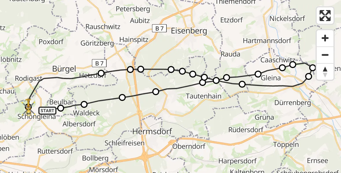 Flugroute Rettungshubschrauber Schöngleina - Jena-Schöngleina Flugplatz, 14 Mai 2026, 12:22