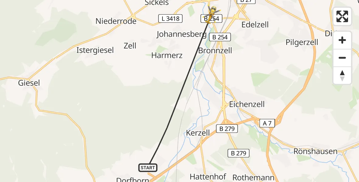 Flugroute Rettungshubschrauber Neuhof - Fulda, 14 Mai 2026, 12:23