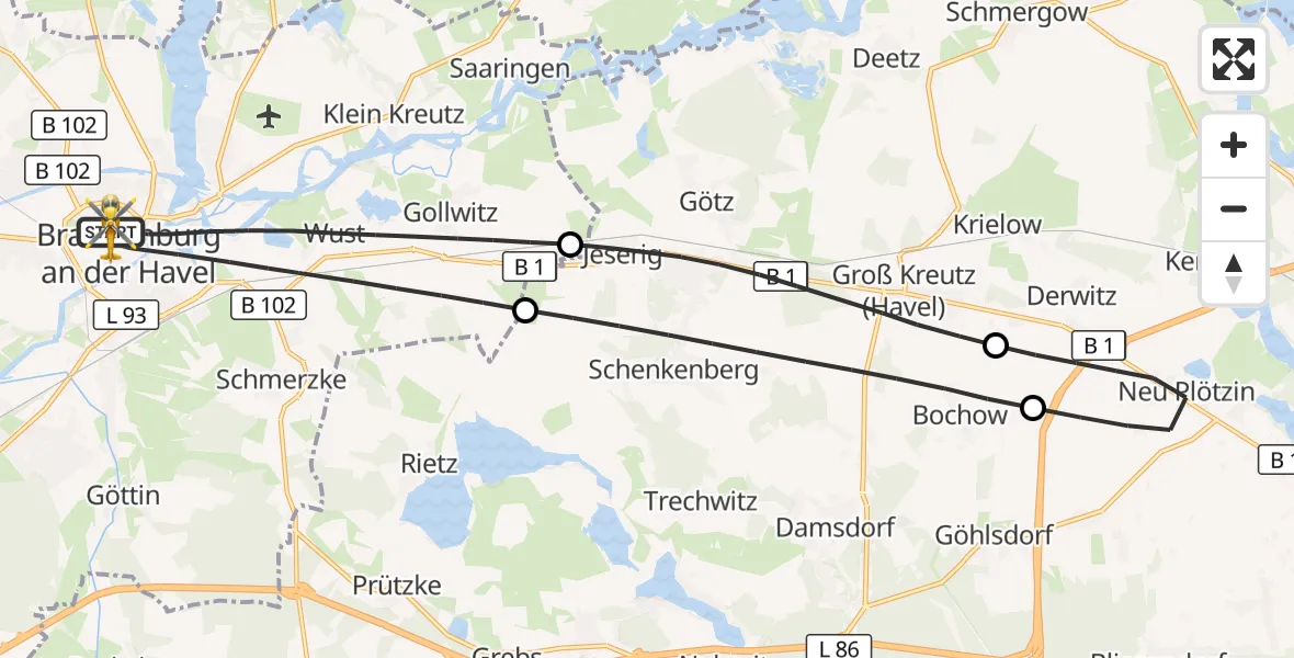 Flugroute Rettungshubschrauber Brandenburg an der Havel - Brandenburg an der Havel, 14 Mai 2026, 12:30