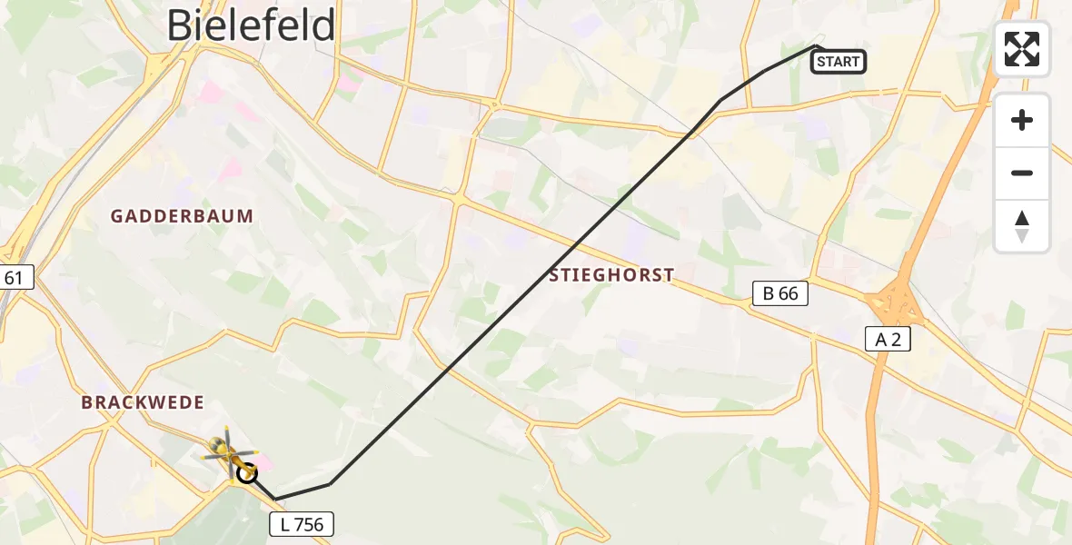 Flugroute Rettungshubschrauber Bielefeld - Luftrettungszentrum Bielefeld, 14 Mai 2026, 12:37
