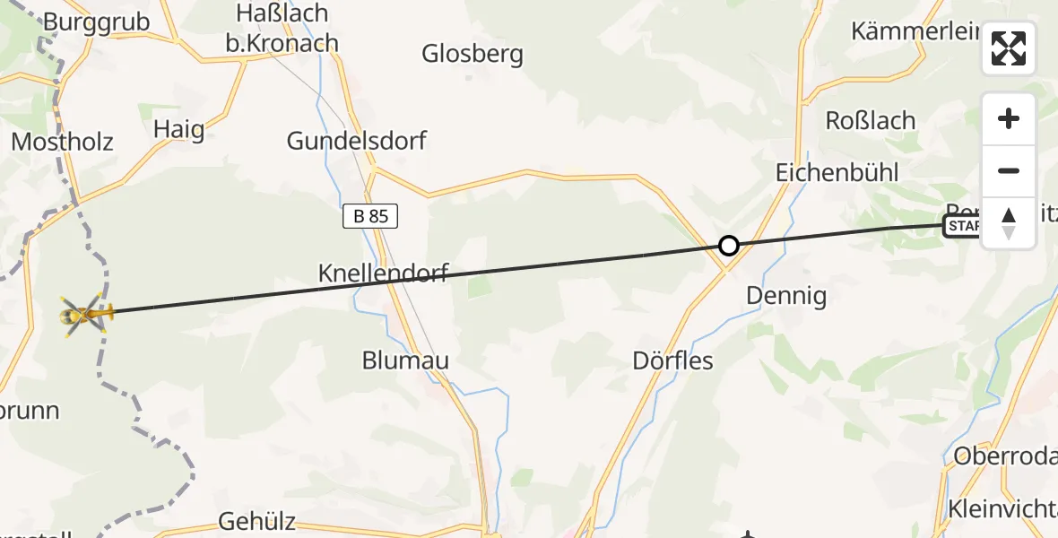 Flugroute Ambulanzhubschrauber Wilhelmsthal - Mitwitz, 14 Mai 2026, 12:42