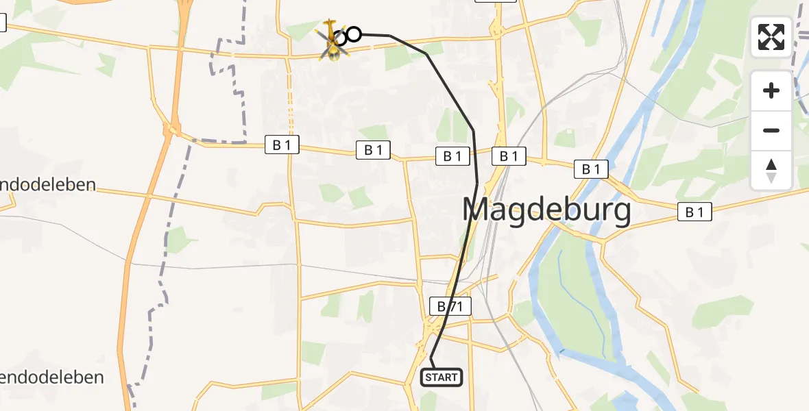 Flugroute Rettungshubschrauber Magdeburg - Magdeburg Hospital, 14 Mai 2026, 13:07
