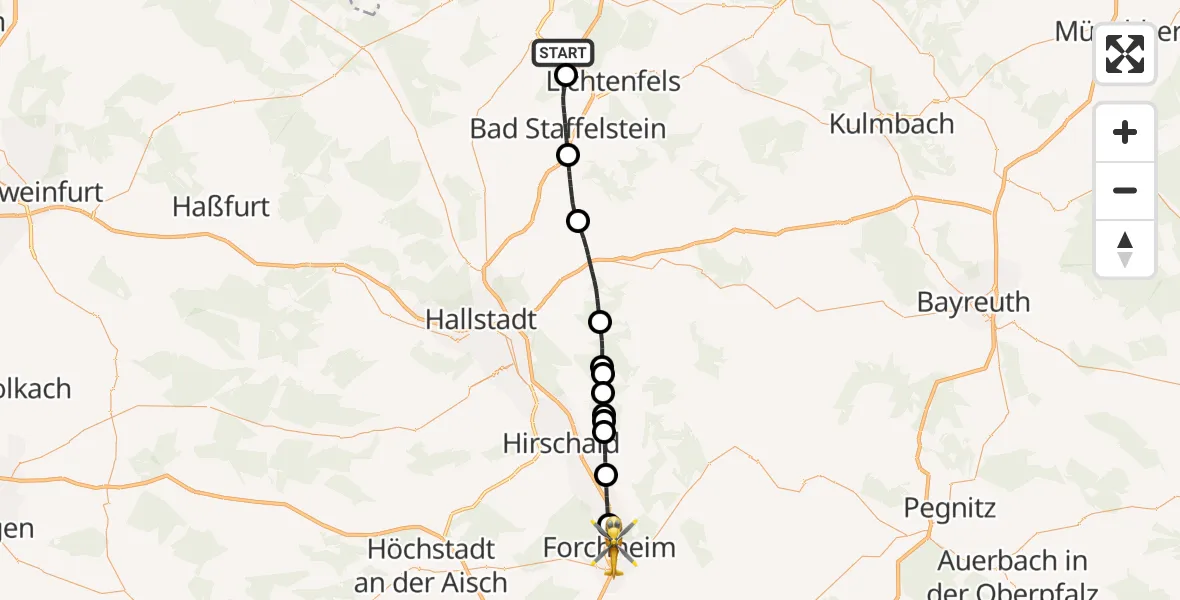 Flugroute Ambulanzhubschrauber Lichtenfels - Forchheim, 14 Mai 2026, 13:31