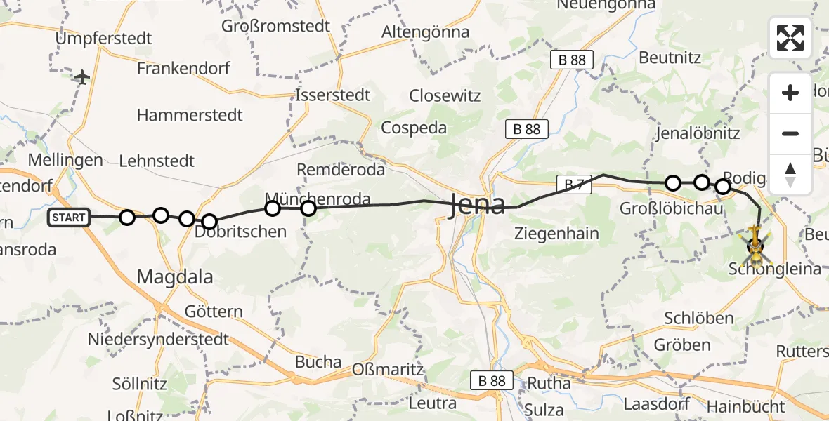 Flugroute Rettungshubschrauber Mellingen - Jena-Schöngleina Flugplatz, 14 Mai 2026, 13:51