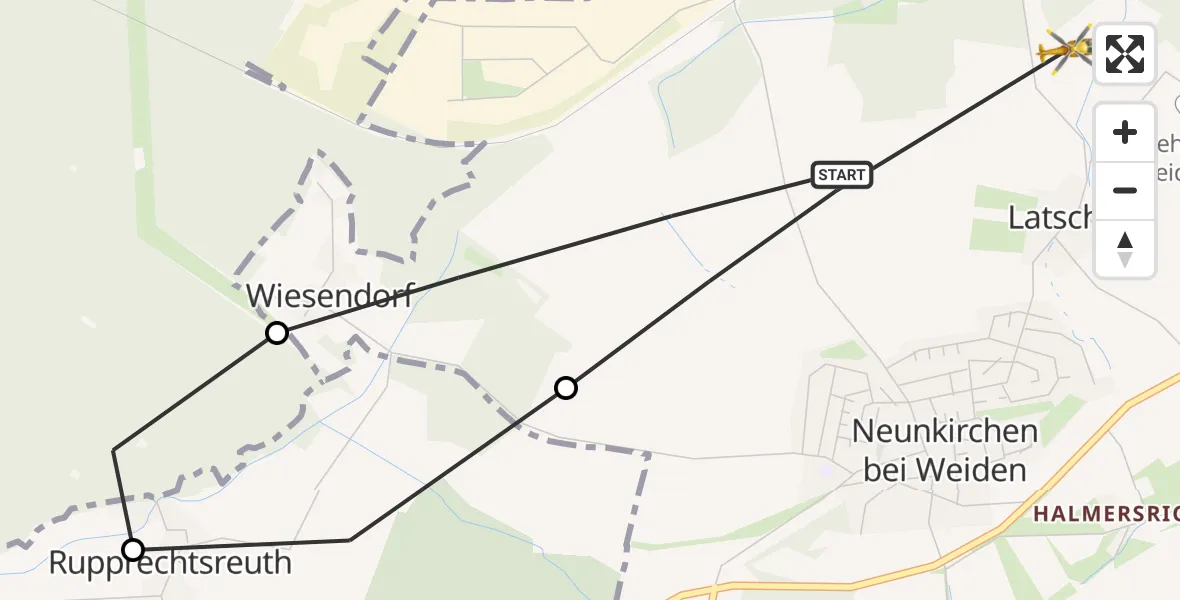 Flugroute Rettungshubschrauber Weiden i.d.OPf. - Weiden i.d.OPf., 14 Mai 2026, 14:07