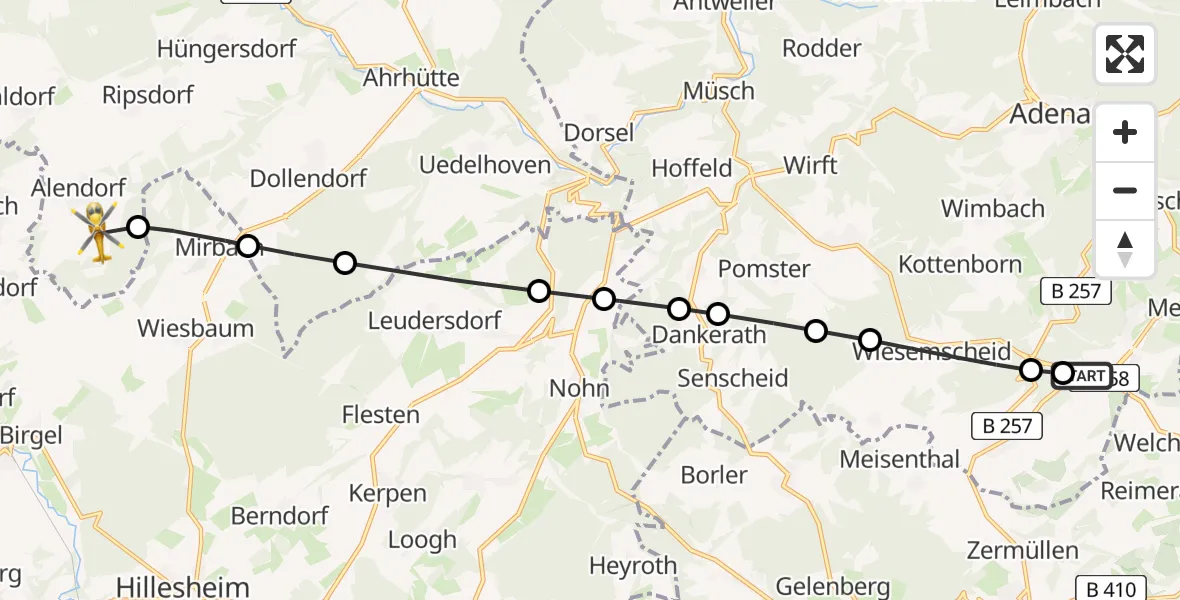 Flugroute Ambulanzhubschrauber Nürburgring Hubschrauberlandeplatz - Blankenheim, 14 Mai 2026, 14:24