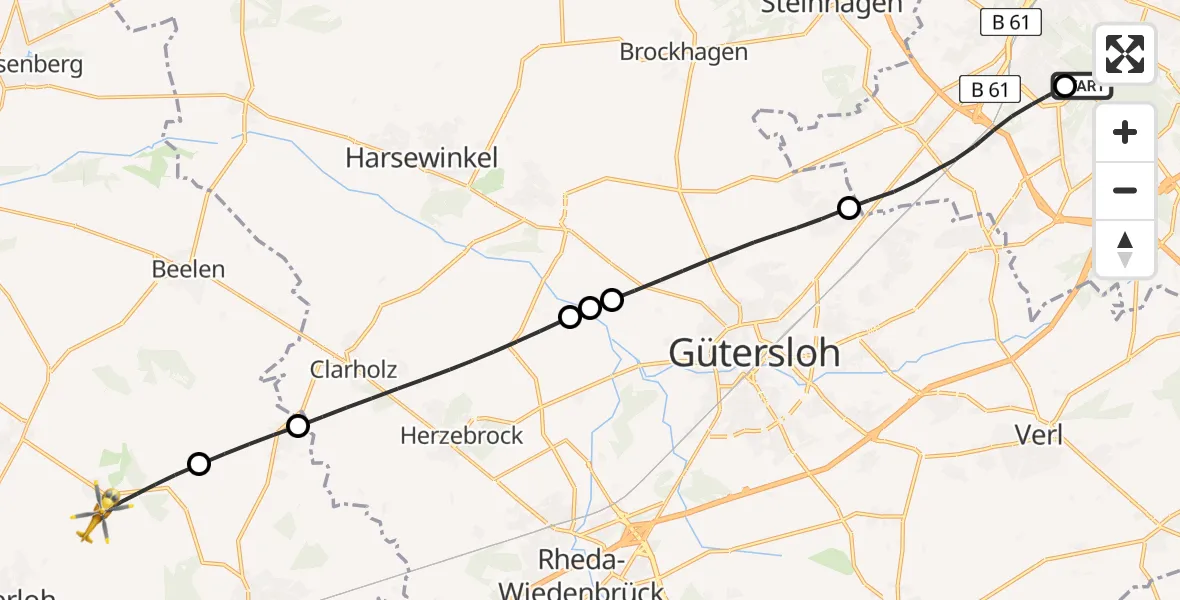 Flugroute Rettungshubschrauber Luftrettungszentrum Bielefeld - Ennigerloh, 14 Mai 2026, 14:38