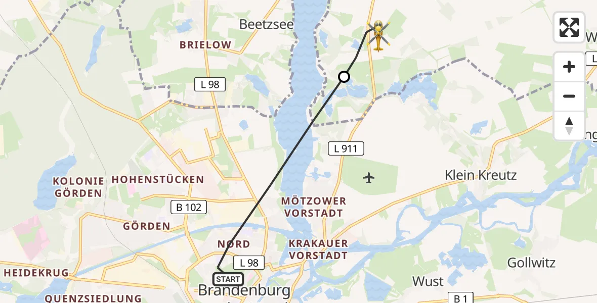 Flugroute Rettungshubschrauber Brandenburg an der Havel - Beetzseeheide, 14 Mai 2026, 14:49
