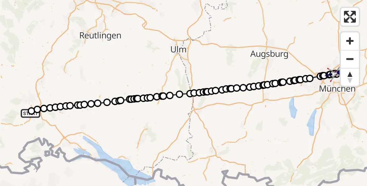 Flugroute Polizeihubschrauber Donaueschingen-Villingen Flugplatz - Oberschleißheim, 14 Mai 2026, 14:51