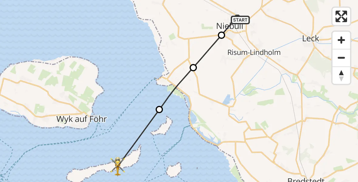 Flugroute Rettungshubschrauber Niebüll - Langeneß, 14 Mai 2026, 14:52