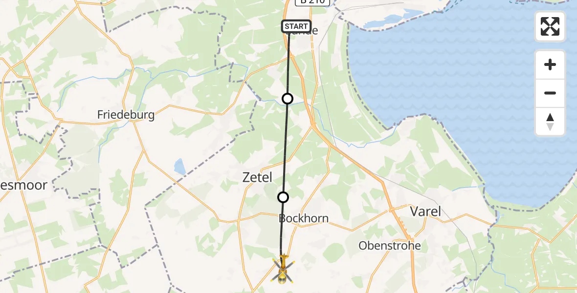 Flugroute Rettungshubschrauber Sande - Bockhorn, 14 Mai 2026, 14:53