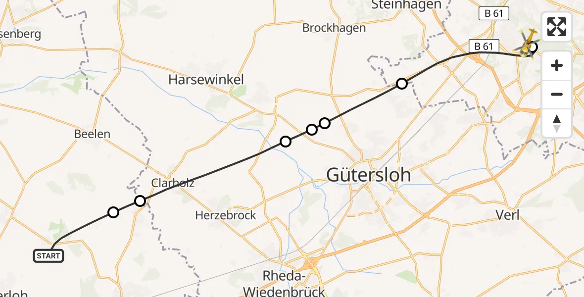 Flugroute Rettungshubschrauber Ennigerloh - Luftrettungszentrum Bielefeld, 14 Mai 2026, 15:06