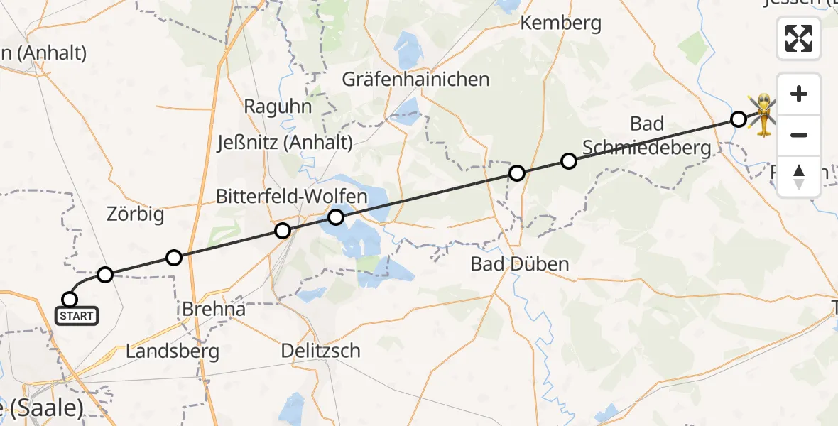 Flugroute Rettungshubschrauber Landsberg - Annaburg, 14 Mai 2026, 15:13