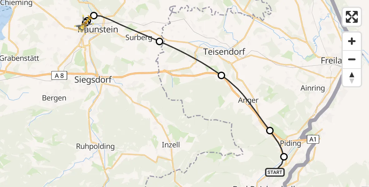 Flugroute Rettungshubschrauber Bad Reichenhall - Traunstein Hospital, 14 Mai 2026, 15:26
