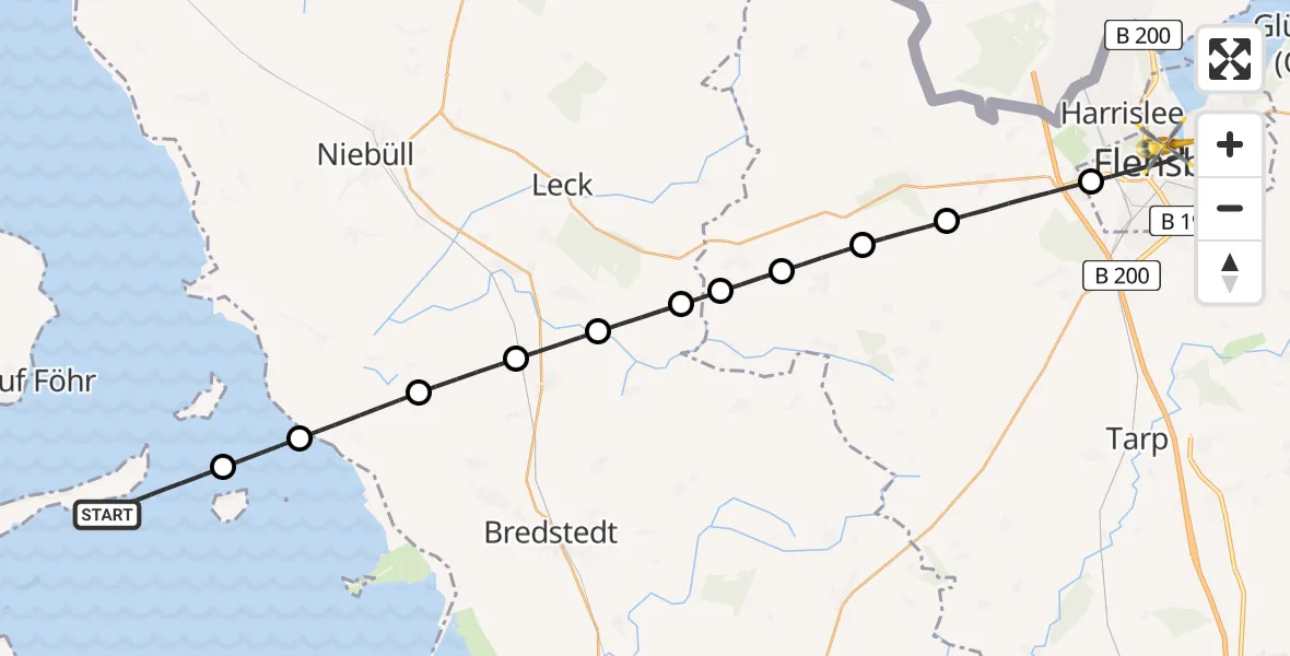 Flugroute Rettungshubschrauber Langeneß - Flensburg, 14 Mai 2026, 15:35