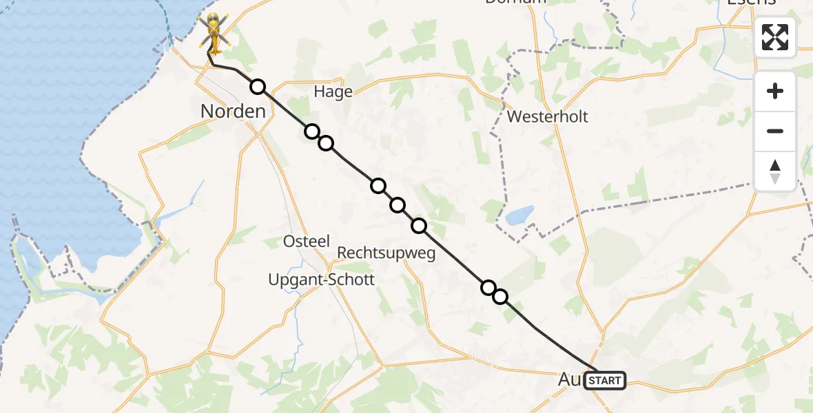 Flugroute Ambulanzhubschrauber Aurich - Norden-Norddeich Flughafen, 14 Mai 2026, 15:36