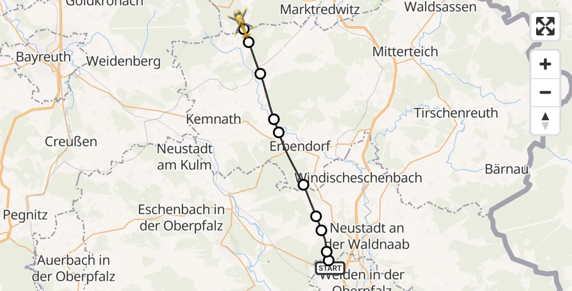 Flugroute Rettungshubschrauber Weiden i.d.OPf. - Nagel, 14 Mai 2026, 15:42