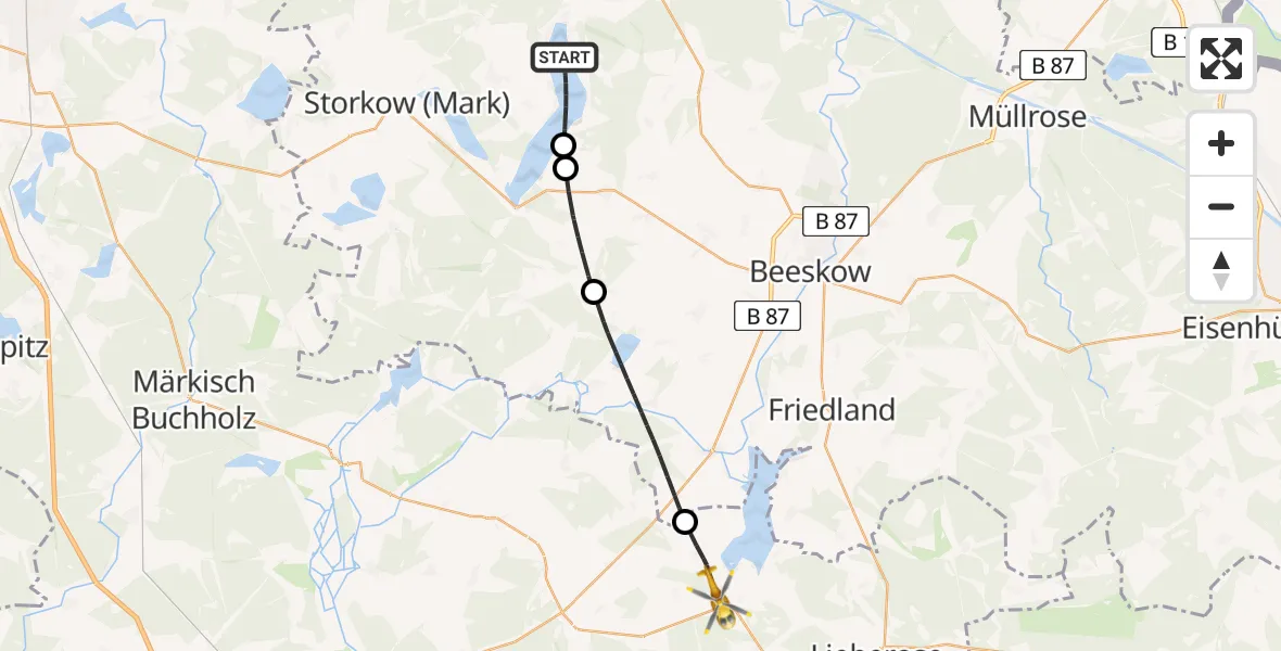 Flugroute Rettungshubschrauber Bad Saarow - Schwielochsee, 14 Mai 2026, 15:43