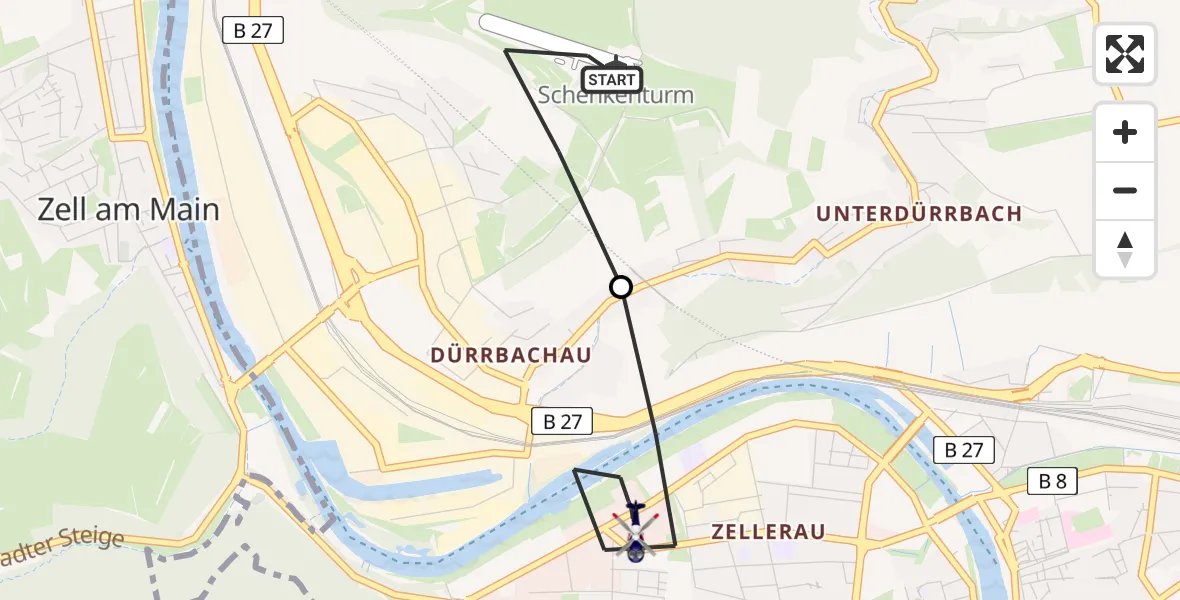 Flugroute Polizeihubschrauber Würzburg-Schenkenturm Flugplatz - Würzburg, 14 Mai 2026, 15:48