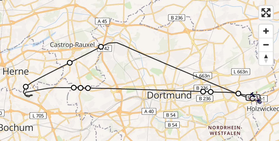 Flugroute Polizeihubschrauber Dortmund Flughafen - Dortmund Flughafen, 14 Mai 2026, 16:00