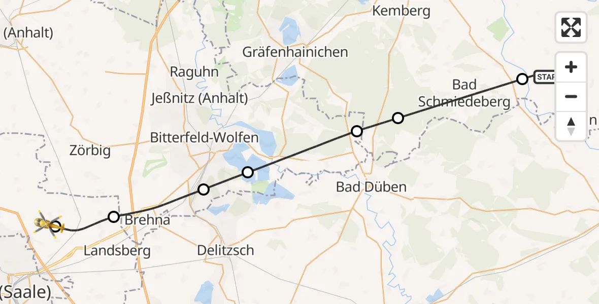 Flugroute Rettungshubschrauber Annaburg - Halle-Oppin Flugplatz, 14 Mai 2026, 16:04