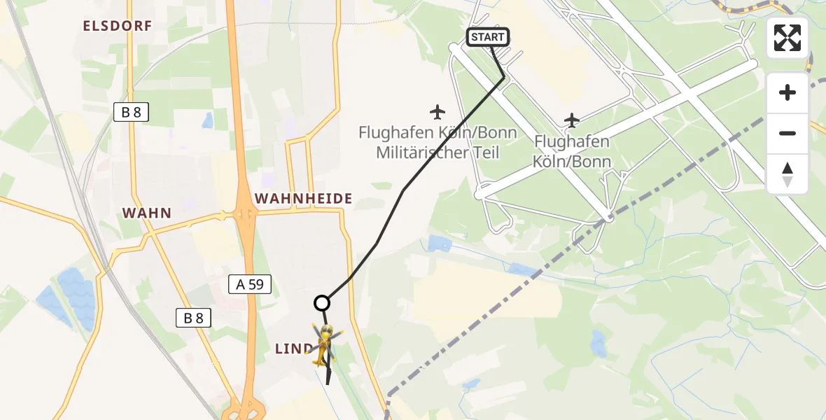 Flugroute Rettungshubschrauber Köln Bonn Flughafen - Köln, 14 Mai 2026, 16:06