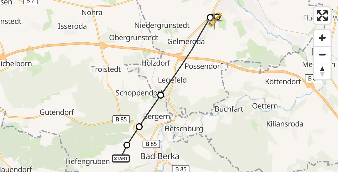 Flugroute Ambulanzhubschrauber Bad Berka - Sophien and Hufeland Hospital Weimar, 14 Mai 2026, 16:08