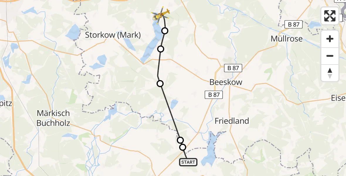Flugroute Rettungshubschrauber Schwielochsee - Bad Saarow, 14 Mai 2026, 16:26
