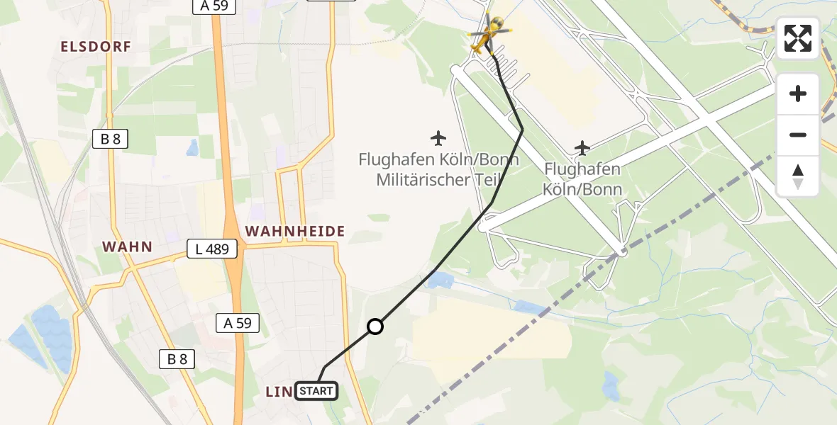 Flugroute Rettungshubschrauber Köln - Köln Bonn Flughafen, 14 Mai 2026, 16:43