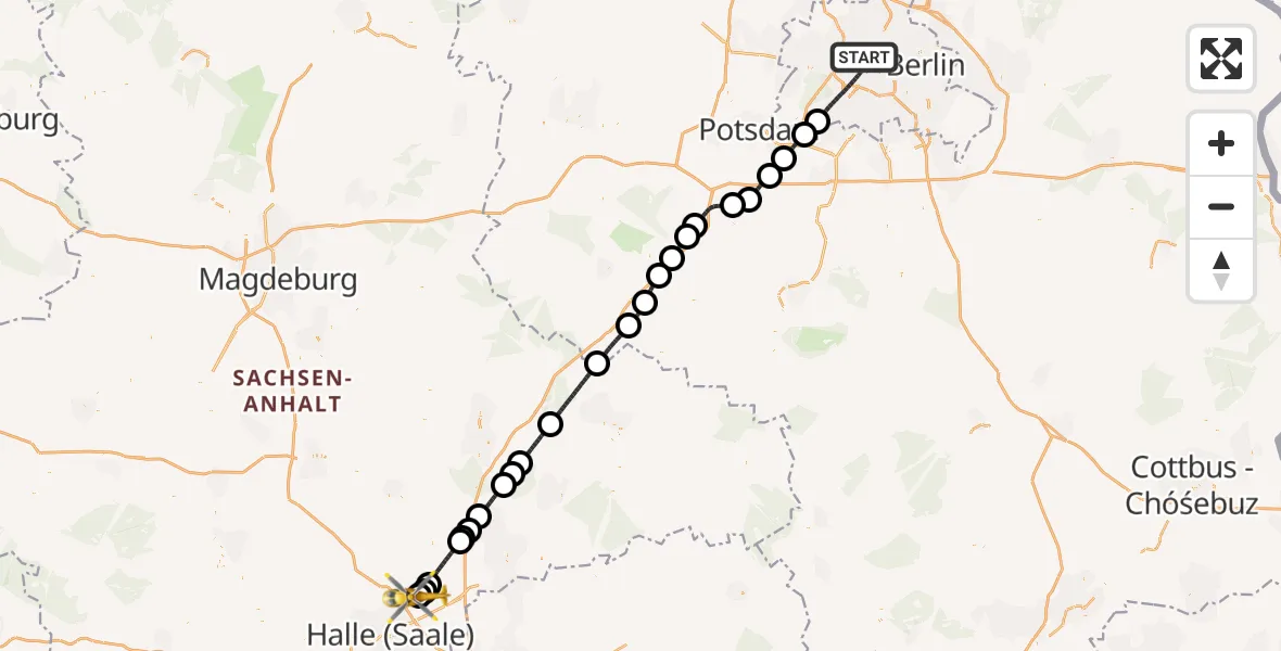 Flugroute Rettungshubschrauber Berlin - Halle-Oppin Flugplatz, 14 Mai 2026, 16:53