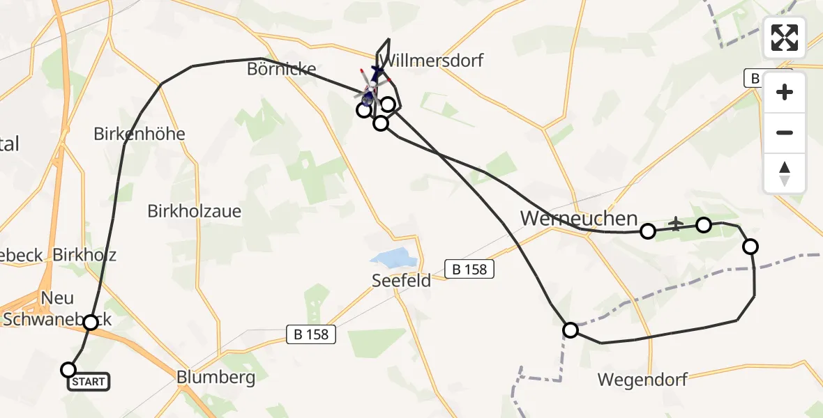 Flugroute Polizeihubschrauber Ahrensfelde Hubschrauberlandeplatz - Werneuchen, 14 Mai 2026, 17:04