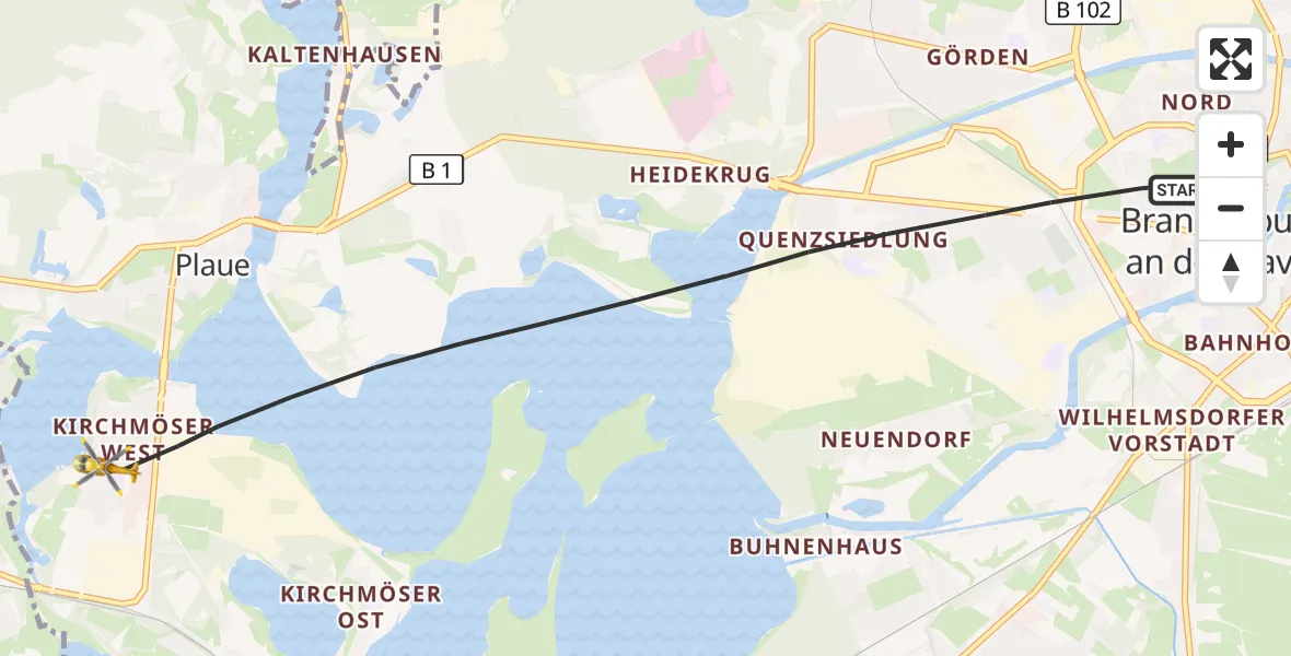 Flugroute Rettungshubschrauber Brandenburg an der Havel - Brandenburg an der Havel, 14 Mai 2026, 17:18