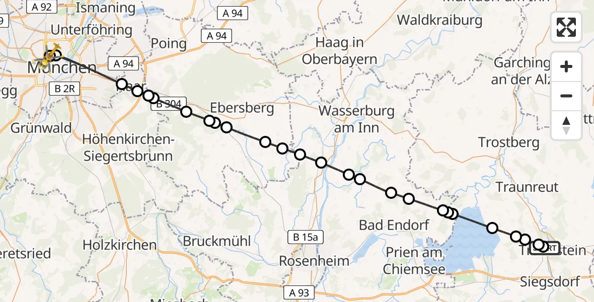 Flugroute Rettungshubschrauber Traunstein Hospital - Deutsches Herzzentrum München, 14 Mai 2026, 17:22