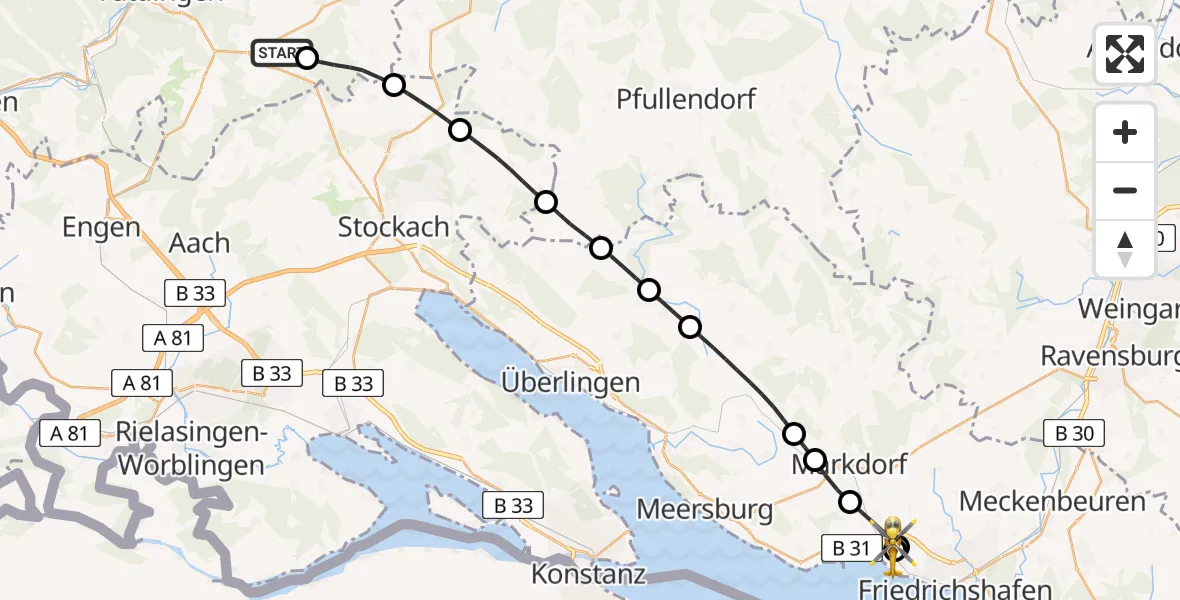 Flugroute Rettungshubschrauber Emmingen-Liptingen - Friedrichshafen Hospital, 14 Mai 2026, 17:26