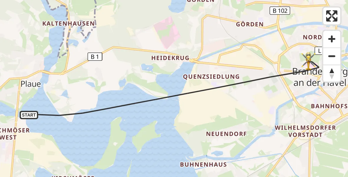 Flugroute Rettungshubschrauber Brandenburg an der Havel - Brandenburg an der Havel, 14 Mai 2026, 17:49