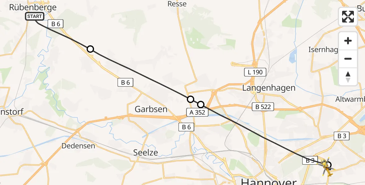 Flugroute Rettungshubschrauber Neustadt am Rübenberge - Hannover Luftrettung Hubschrauberlandeplatz (Christoph 4), 14 Mai 2026, 17:54