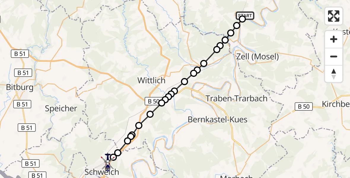 Flugroute Polizeihubschrauber Ediger-Eller - Schweich, 14 Mai 2026, 18:08