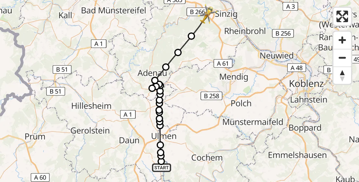 Flugroute Ambulanzhubschrauber Immerath - Bad Neuenahr-Ahrweiler, 14 Mai 2026, 18:12