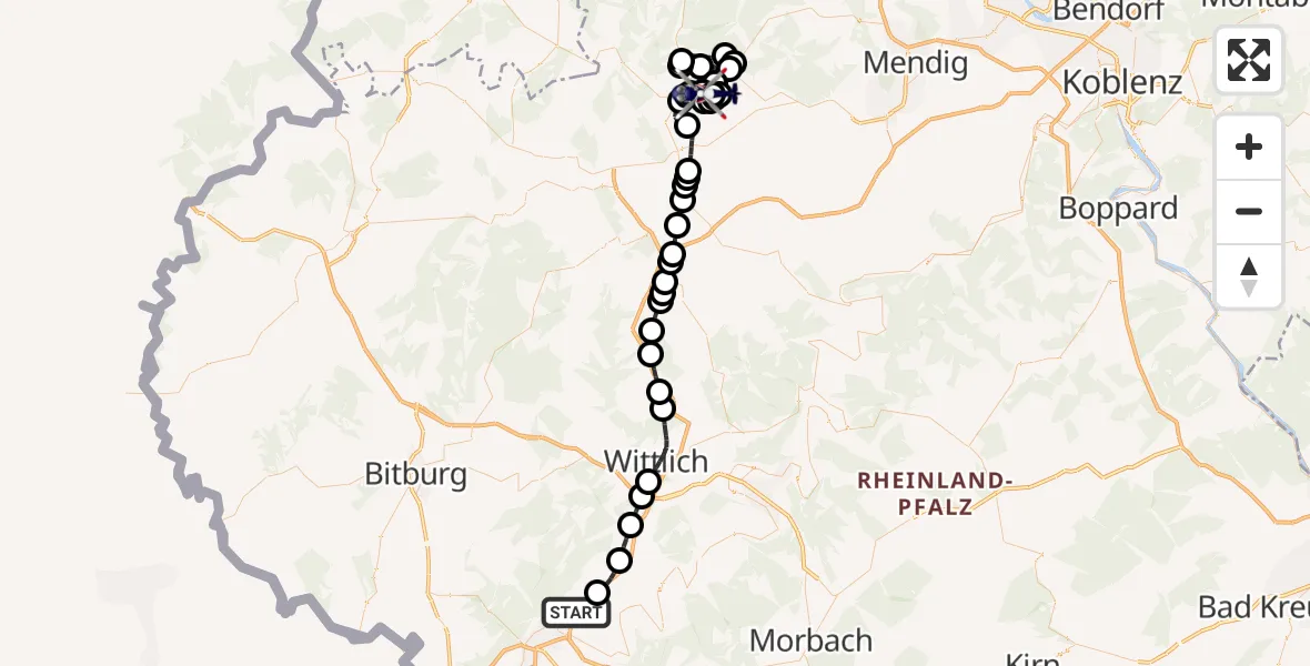 Flugroute Polizeihubschrauber Schweich - Meuspath, 14 Mai 2026, 18:34