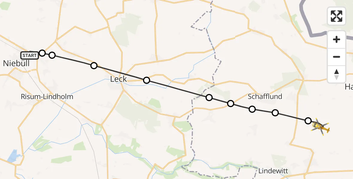 Flugroute Rettungshubschrauber Niebüll - Großenwiehe, 14 Mai 2026, 18:46