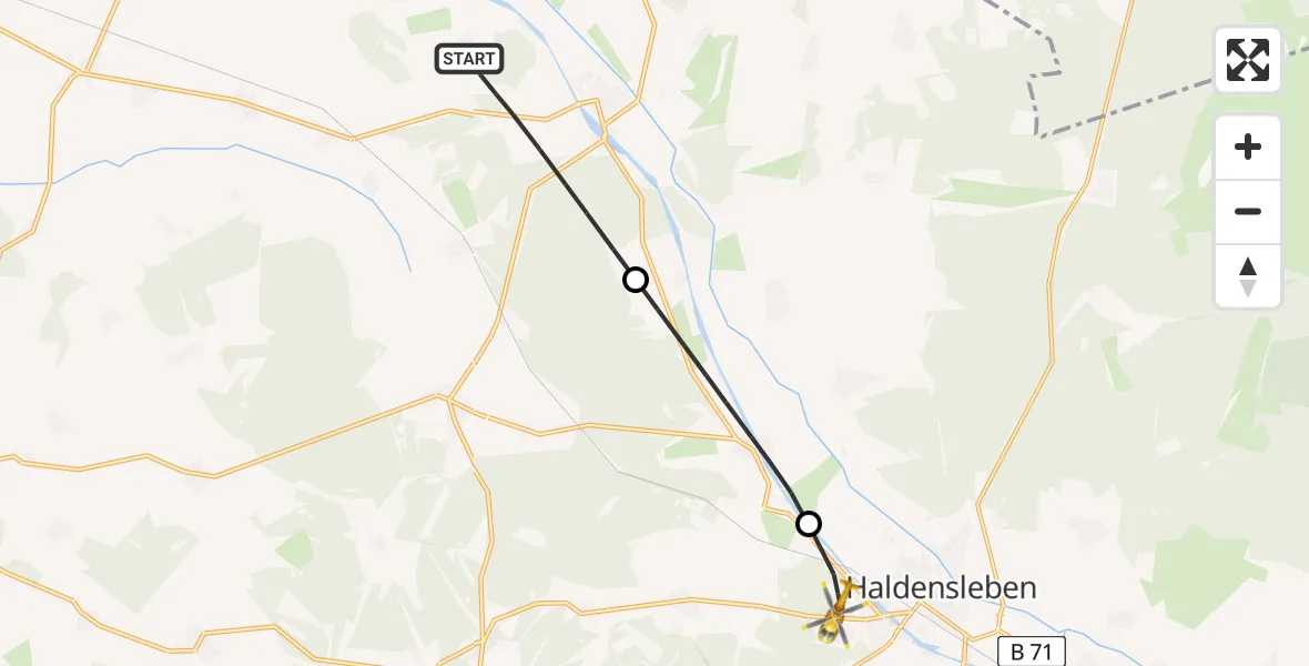 Flugroute Rettungshubschrauber Calvörde - Haldensleben, 14 Mai 2026, 19:00