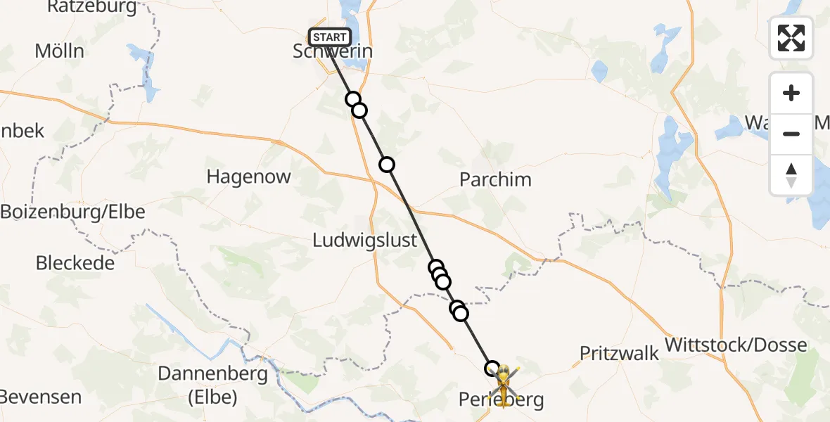 Flugroute Rettungshubschrauber Schwerin - Perleberg, 14 Mai 2026, 19:18