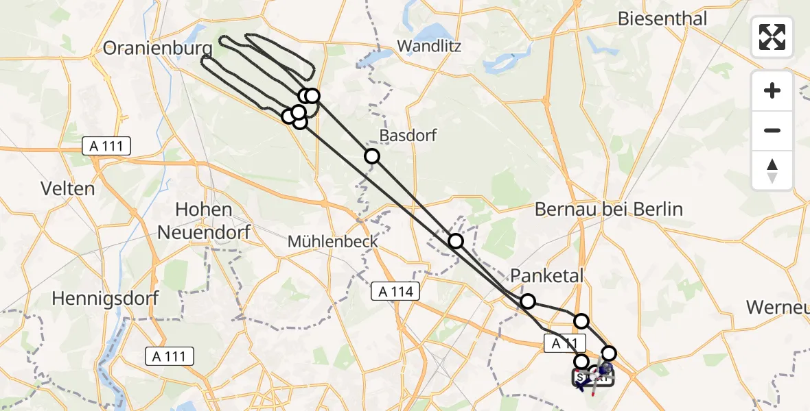 Flugroute Polizeihubschrauber Ahrensfelde Hubschrauberlandeplatz - Ahrensfelde Hubschrauberlandeplatz, 14 Mai 2026, 21:09