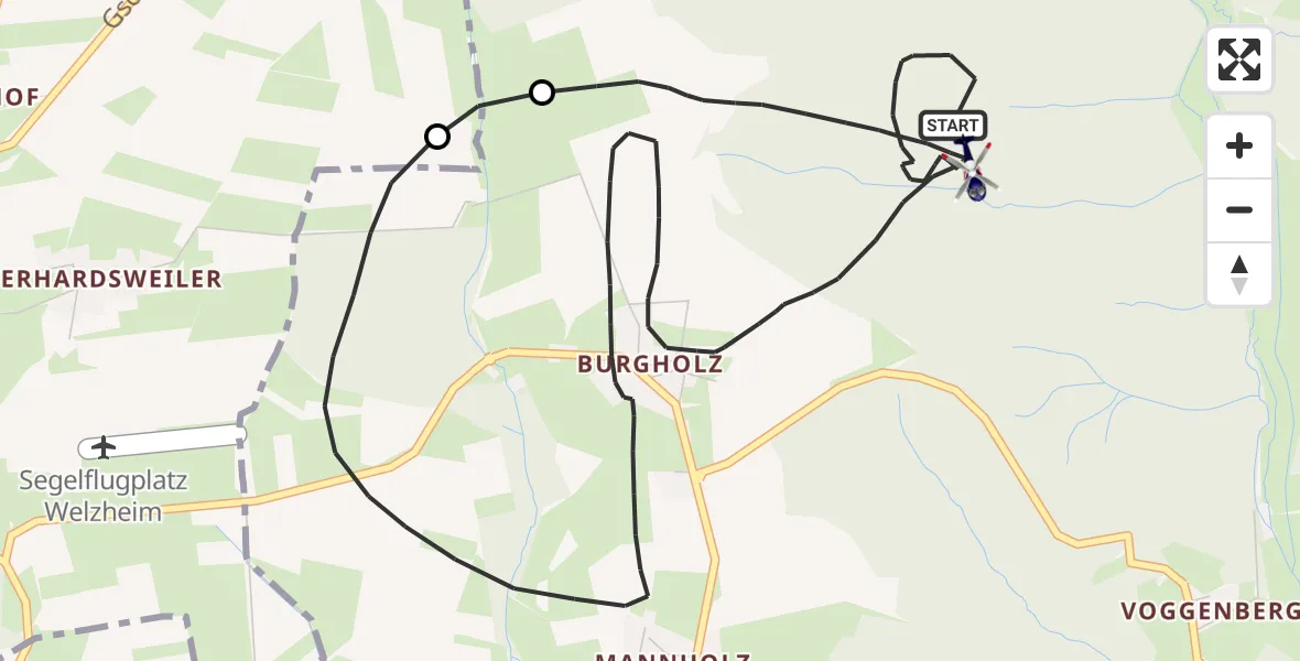 Flugroute Polizeihubschrauber Alfdorf - Alfdorf, 14 Mai 2026, 21:17