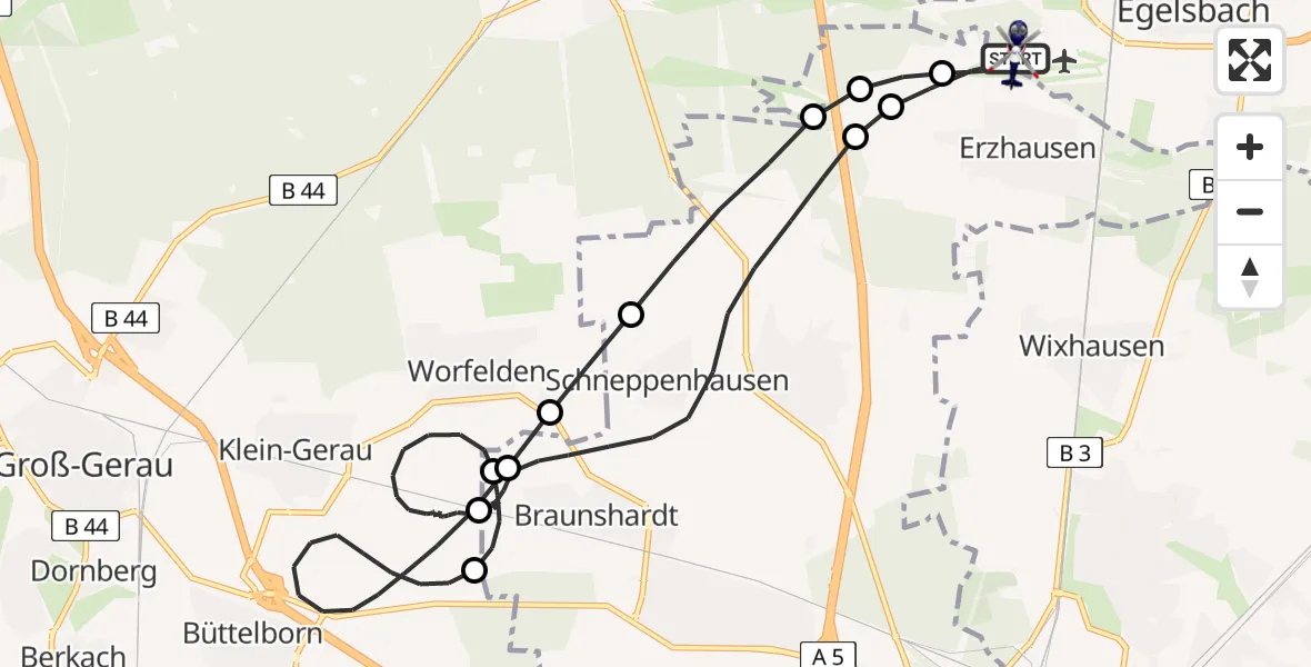 Flugroute Polizeihubschrauber Flughafen Frankfurt-Egelsbach - Flughafen Frankfurt-Egelsbach, 14 Mai 2026, 23:02